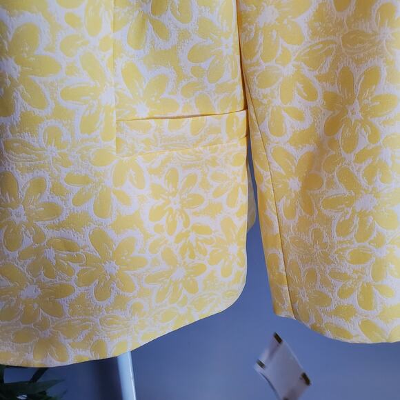 Kasper Yellow Floral Daisy Pattern Career Blazer 14 - Picture 4 of 9